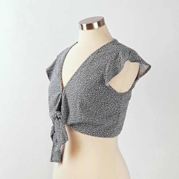 Abercrombie & Fitch Tie Front Flutter Sleeve Blouse Dusty Blue - Size Small - Picture 3 of 6